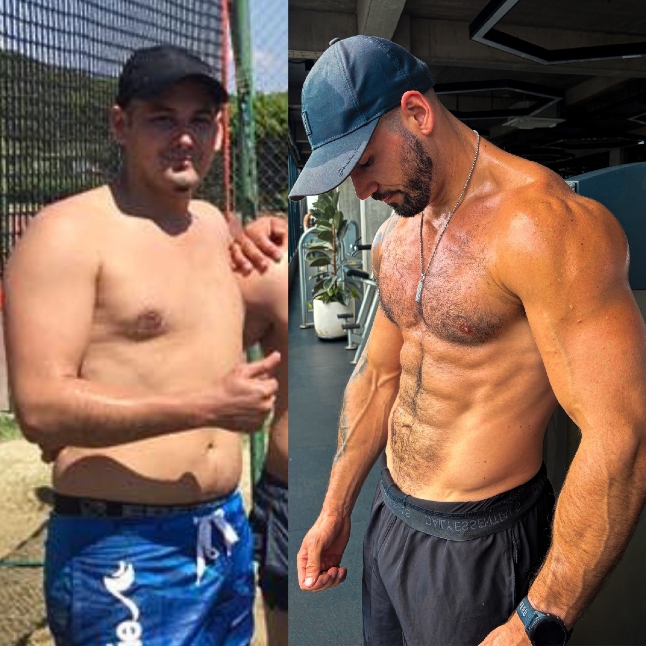 Dom's own transformation, before and after